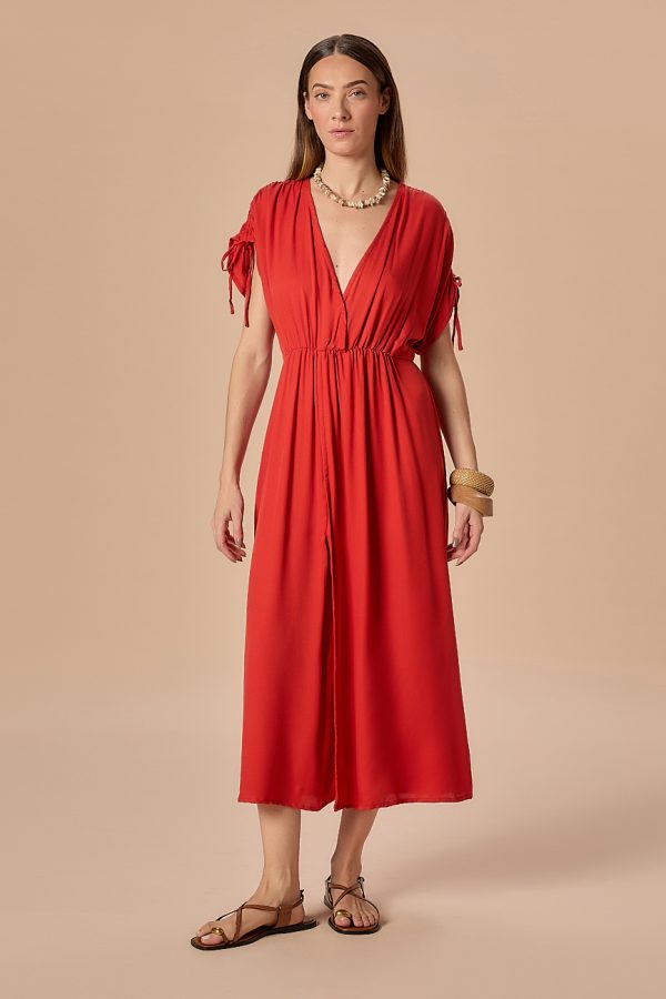 SAVINA_1227 Vestido Adelle Vermelho Salmão - Imagem 1